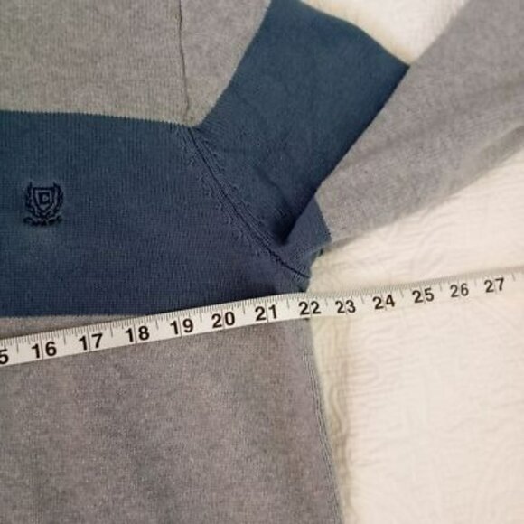 Chaps Gray & Blue Striped Mens Sweater XL 100% Cotton Crewneck - Picture 11 of 12
